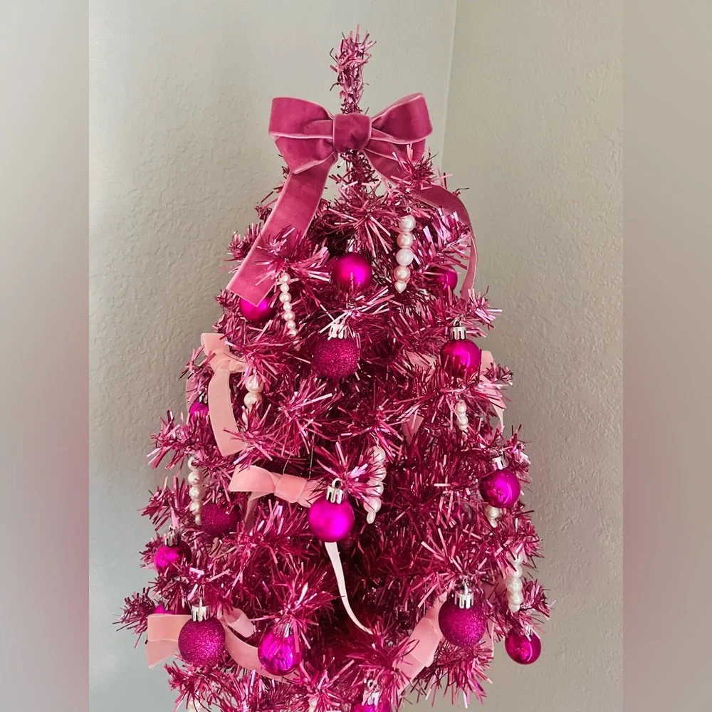 Pink Barbie Themr Christmas Tree 25” Glam Holiday Decor Vintage Style
